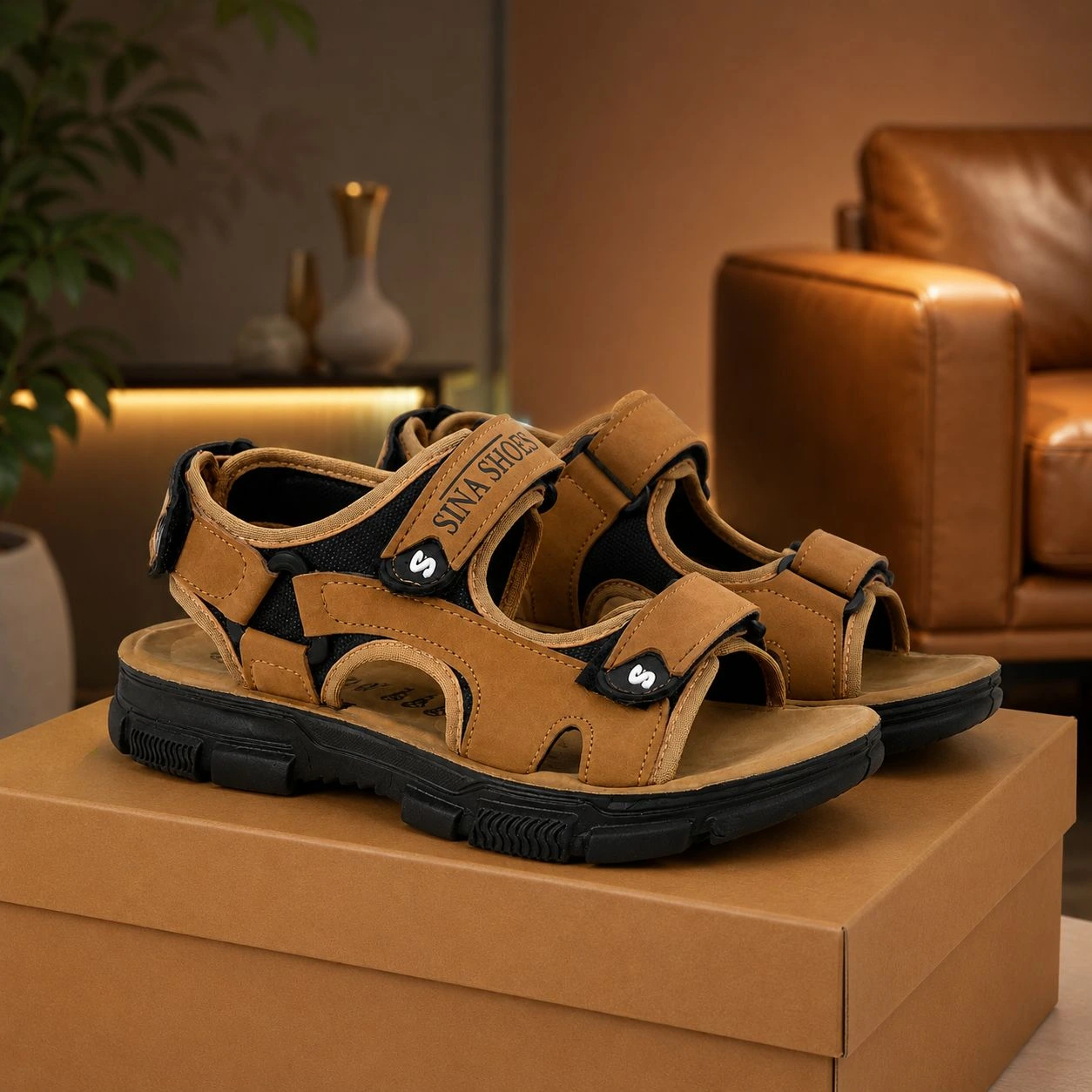 کفش صندل مردانه تابستانی مدل Sina Shoes -عسلی